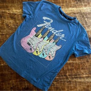 Fender Blue Tee with Colorful Guitar Graphic